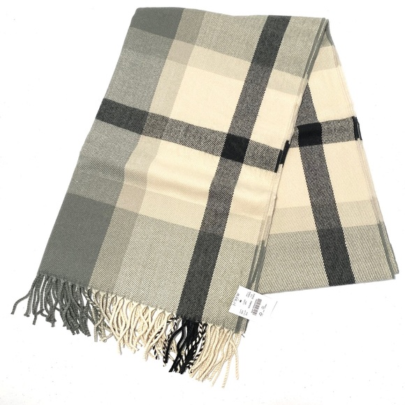 J. Crew Classic Plaid Scarf 77.5” Gray Ivory - Picture 3 of 8